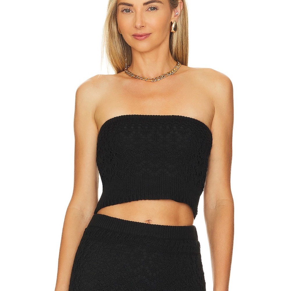 Revolve Strapless Crochet Top in Black Shimmer (SNDYS)